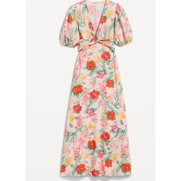 Old Navy Dresses & Skirts - Old Navy Linen Blend Floral Pink Maxi Dress XL Cottage Coquette Resort Garden